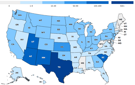 Figure 2B. Map of measles cases among US residents, 2025.